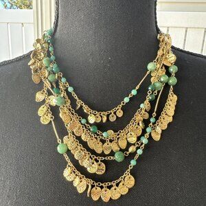 Nordstrom Sequin Brand Gold Tone & Green Bead MultiStrand Necklace $125 NEW